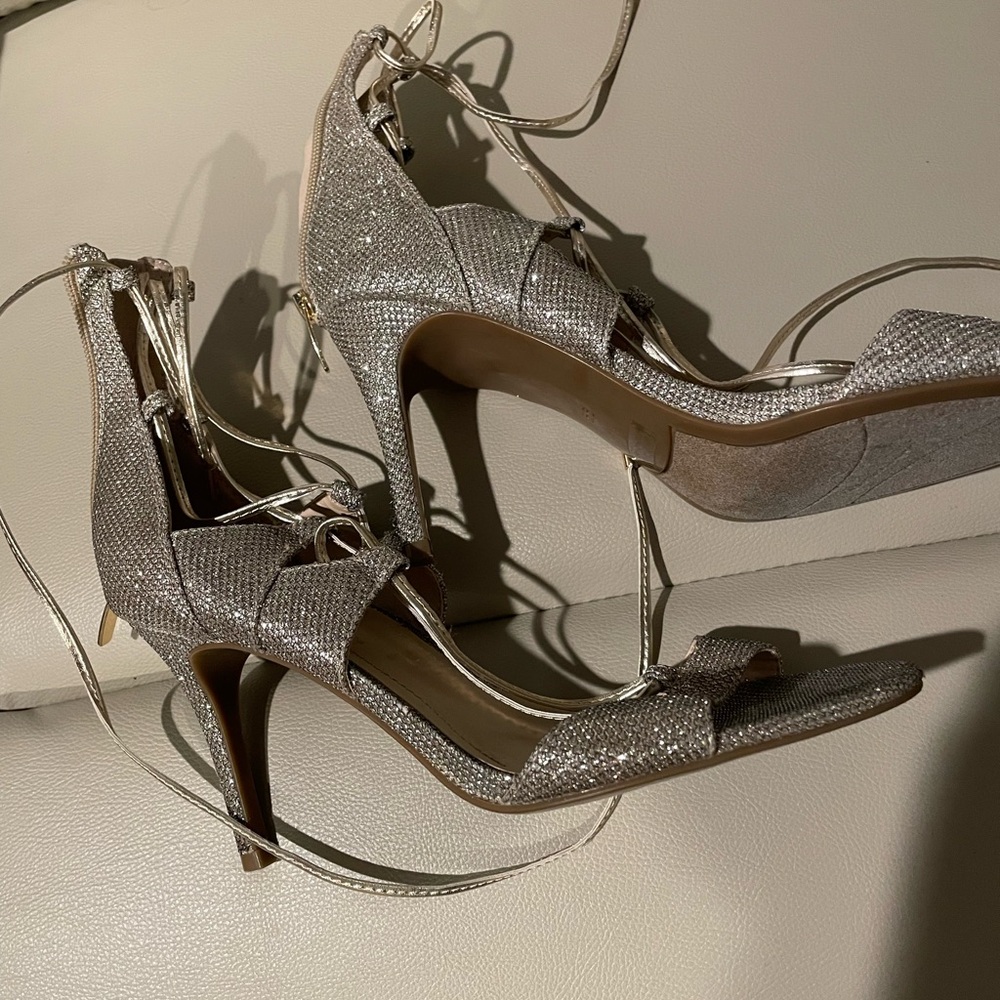Marc Fisher Silver Strappy Stiletto Heels